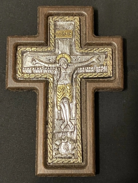 Other - Byzantine Style Sterling Silver Crucifix Christ Icon on 5.5 Inch Wood Wall Cross